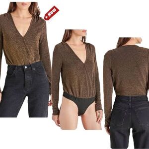 Steve Madden gold Long Sleeve Metallic glitter Knit Bodysuit Sz XL NWT